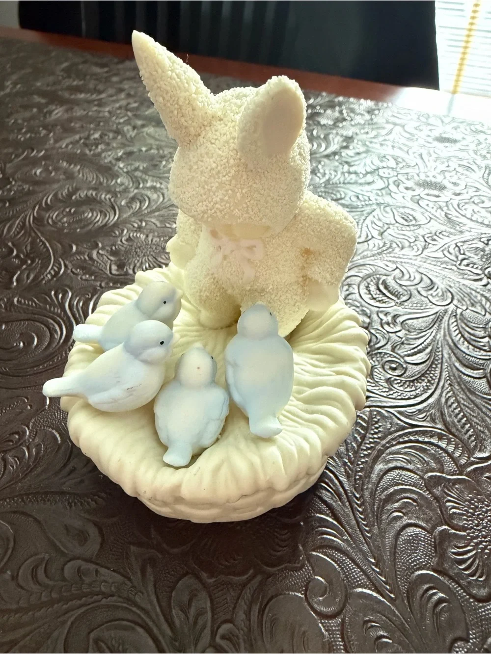 Dept 56, “Snuggling Snowbird”Bird Nest Figurine with Light Blue Birds